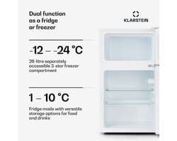 Klarstein Koelkast Big Daddy - met vriesvak, koel-vriescombinatie, stille koelkast, LED, 87 liter: 61 liter koelgedeelte en 26 liter vriesgedeelte, wit - Vrijstaand - Compact - Mini Fridge - Compact Koelkast - Kleine Koelkast