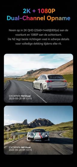 Dashcam - 2K HD - voor Auto - Voor en Achter Camera - Dual Dashcam - DDPAI — thumbnail 2