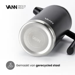VANN® RVS French Press 1 liter voor koffie en thee – Cafetiere Isoleerkan – Dubbelwandig – Koffie maker – Zwart — thumbnail 3