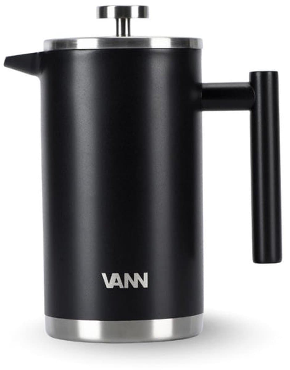 VANN® RVS French Press 1 liter voor koffie en thee – Cafetiere Isoleerkan – Dubbelwandig – Koffie maker – Zwart — afbeelding 1
