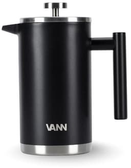 VANN® RVS French Press 1 liter voor koffie en thee – Cafetiere Isoleerkan – Dubbelwandig – Koffie maker – Zwart — thumbnail 1