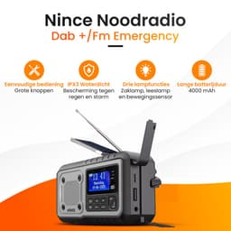 Nince DAB+ Noodradio - Solar, Opwindbaar & Batterijen - Powerbank, Zaklamp & USB-C - FM & Bluetooth — thumbnail 2