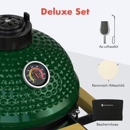 KitchenBrothers Kamado BBQ - 13 Inch Houtskool Barbecue - 27⌀ cm - PFAS-vrij - Deluxe Set - Egg BBQ met Accessoires inclusief Hoes - Vaderdag Cadeau - Groen — thumbnail 5