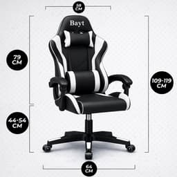 Bayt Gamestoel - Gaming chair - Gamingstoel - Verstelbare rugleuning - Comfortabele game stoel - Zwart en wit — thumbnail 2