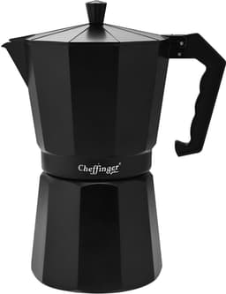 Cheffinger, Italiaanse Koffiezetapparaat 380ml 9 Kopjes van Aluminium met Ergonomisch Handvat, Zwart — thumbnail 1