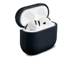 Accezz Echt Leren Case - Hoesje geschikt voor AirPods 4 / 4 met ANC / 5 / 5 met draadloze oplaadcase - Donkerblauw