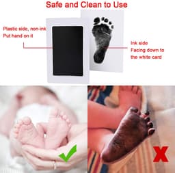 Baby hand- en voetafdrukset, 5 inktloze printpads voor baby's en huisdieren, 10 afdrukkaarten, baby voetafdrukset, veilig en niet-giftig voor voeten en handen, familieherinnering - Zwart — thumbnail 5