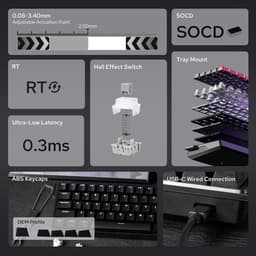 EPOMAKER WIN60 - Hall Effect - 8000hz - 0.3ms - 0.08mm - Magnetisch Toetsenbord - 60% - QWERTY - Gaming Toetsenbord - Greywood Switch - Zwart — thumbnail 4