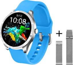 Belesy® Q9 PLUS - Smartwatch Dames – Smartwatch Heren - Horloge - 1.28 inch - Kleurenscherm - Stappenteller - Bloeddruk - Hartslag - 75+ Wijzerplaten – Sporten – Staal - Zilver - Siliconen - Blauw - Kerstcadeau — thumbnail 1