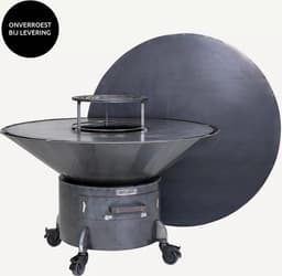 WELDED DRUM 1000 Barbecue Vuurschaal - BBQ Lounge - cortenstaal - houtgestookt-standaard met wielen, aslade, regelbare luchttoevoer onder in vuurschaal waardoor veel minder last van rook, afdekplaat — thumbnail 2