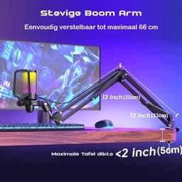 FIFINE A6T - USB Gaming Microfoon - PC-Gaming Met Arm ( 66cm! ) - Geschikt voor PC/PS4/PS5 - RGB - Podcast - Gaming - Streaming - Zwart — thumbnail 2