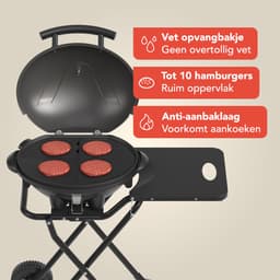 KitchenBrothers Elektrische BBQ - Opvouwbaar - Barbecue met Wielen - Anti-aanbaklaag - Zijtafel - tot 250°C - 2400W - Vaderdag Cadeau - Zwart — thumbnail 5