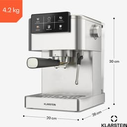 Klarstein Kabel SteelPresso Touch Portafiltermachine - Espressomachine met Siebdrager 20 Bar - Touch Display 1350W RVS - voor Keuken voor Espressoliefhebber - Compact Modern - Coffee Machine - Koffieautomaat — thumbnail 5