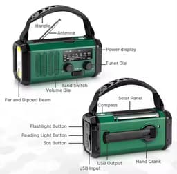 Noodradio - 20.000 mAH - Powerbank - 2025 Versie - FM AM Radio - Opwindbare Wereldontvanger - Zonne-energie - Betrouwbare Noodvoorziening - Handmatig oplaadbaar - Noodradio Camping, Overleven & Rampen - Weerstation, USB, SOS Alarm - Emergency Radio — thumbnail 3