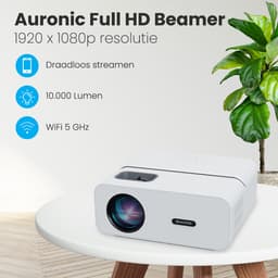 Auronic Beamer 10.000 Lumen - WiFi Projector - 1080P Full HD Streamen vanaf je telefoon - Smart Mini Beamer - HDMI-kabel - Afstandsbediening - Wit — thumbnail 2
