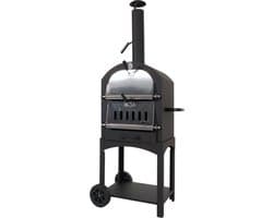 Houtskoolgrill MCW-N15, pizzaoven houtkachel, grillrooster houtskoolrooster pizzasteen, zwart hoge temperatuur gelakt staal