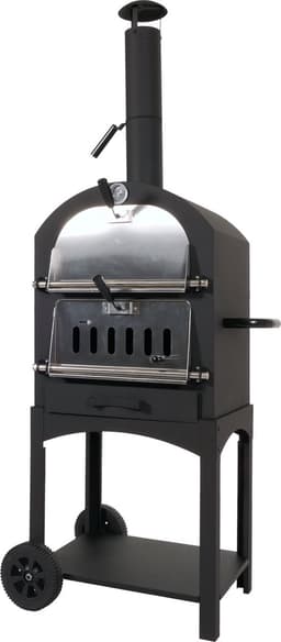 Houtskoolgrill MCW-N15, pizzaoven houtkachel, grillrooster houtskoolrooster pizzasteen, zwart hoge temperatuur gelakt staal — thumbnail 1