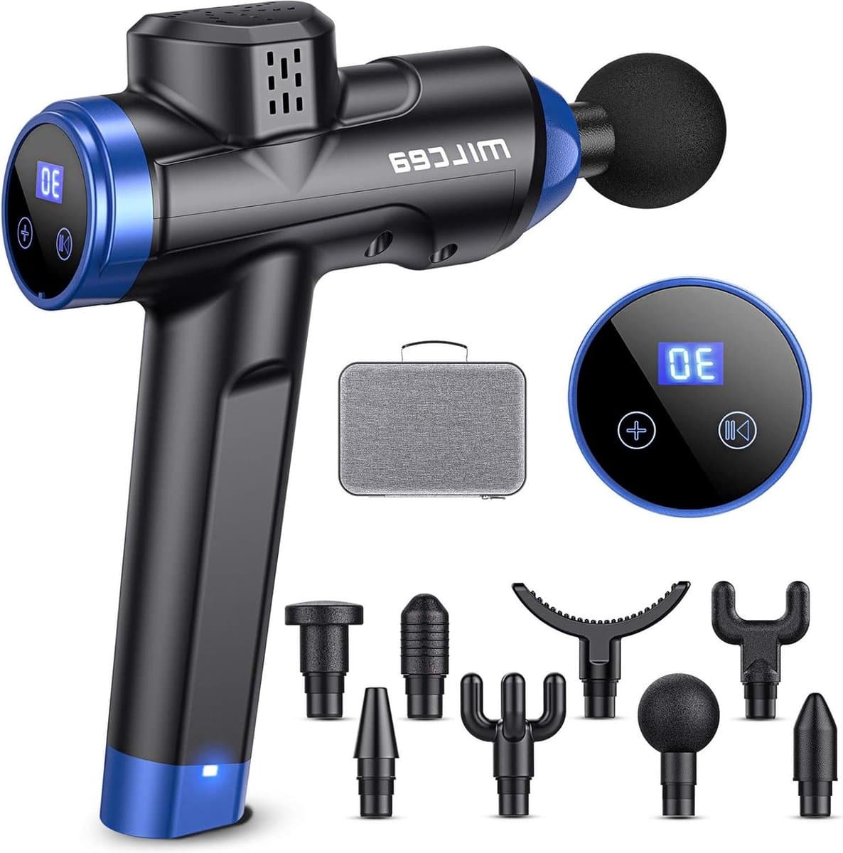 Massagepistool met 30 snelheden en 8 massagekoppen - led-display touchscreen - nek, schouder en rugmassage (bubbel) — afbeelding 1