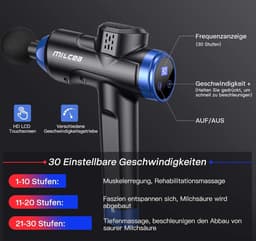 Massagepistool met 30 snelheden en 8 massagekoppen - led-display touchscreen - nek, schouder en rugmassage (bubbel) — thumbnail 2