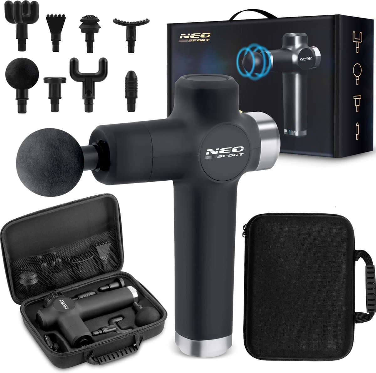 Massagepistool - 8 verwisselbare opzetstukken - zwart grijs — afbeelding 1