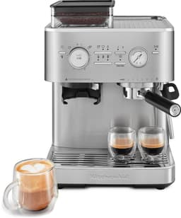 KitchenAid Halfautomatische Espressomachine - Ingebouwde koffiemolen, kantelbaar stoompijpje, 15 bar pomp en drukmeter - Roestvrij staal — thumbnail 1