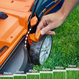 Accugrasmaaier - Elektrische Grasmaaiers - Gazontrimmer - Grastrimmer - met Mulchmaat 32L - Maaibreedte 34cm - Maaihoogte op 6 Niveaus - 2 x 4000 mAh Lithium-ion Accu - Oplader - 24V - Zwart&Oranje — thumbnail 2