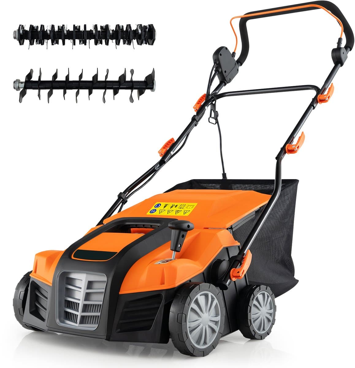 COSTWAY Elektrische verticuteermachine en gazonventilator, 41 cm, 15 A 2-in-1 verticuteermachine met 3 standen hoogteverstelling en 5 niveaus werkdiepte, inklapbare GEH-gazonventilator met 55 l — afbeelding 1
