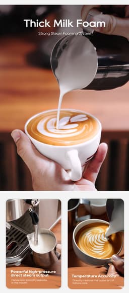 Heerlijk verse cappuccino - Espresso - 20bar druk Espressomachine - Instelbare Temperatuur - Melkopschuimer - Cappuccino - Espressofunctie - Warm- Koud — thumbnail 3