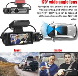 Dashcam met dubbele lenzen voor auto, 170 graden groothoek, nachtzicht en bewegingsdetectie - Meertalige auto camera — thumbnail 5