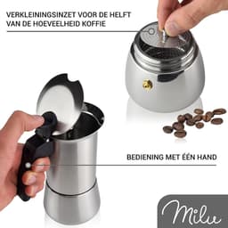Milu Percolator voor Inductie | 2, 4, 6, 9 Koffiekopjes | RVS Espresso Maker met Onderzetter, Lepel en Borstel | 300ml / 6 Kopjes Moka Pot — thumbnail 2