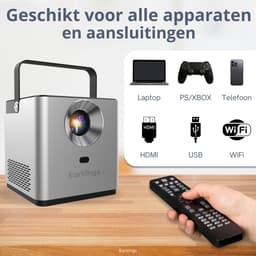 Earkings Beamer Projector 4K Support - Mini Beamer Projector met Android Apps - Draagbare Beamer - Grijs — thumbnail 3