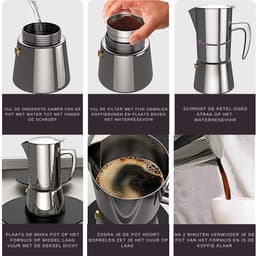 House of Husk Moka Pot Percolator Zwart - 4 Kops – Espresso Koffiemaker – RVS - Espressomaker - Zilver - 300ml — thumbnail 3