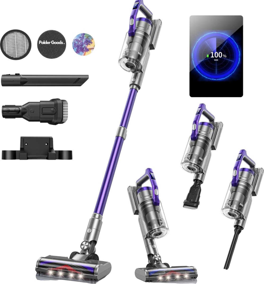 Steelstofzuiger zonder zak op accu - Vacuum cleaner - Steelstofzuigers draadloos met 4 verschillende opzetstukken - 38 kPa/450 W - Donker blauw — afbeelding 1