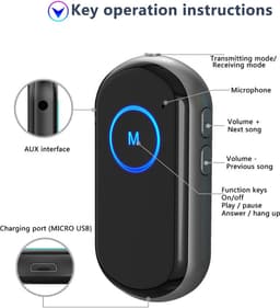 Provium Bluetooth 5.0 - compacte 2 in 1 Zender en Ontvanger - Handsfree Bellen - Bluetooth auto audio headset - Dual Device Connectie - 10 uur Batterij - 3.5mm AUX adapter - zwart — thumbnail 4