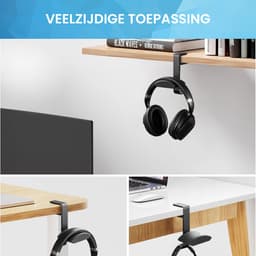 YONO Headset Houder Bureau - Koptelefoon Haak - Hoofdtelefoon Hanger - Aluminium - Zwart — thumbnail 2