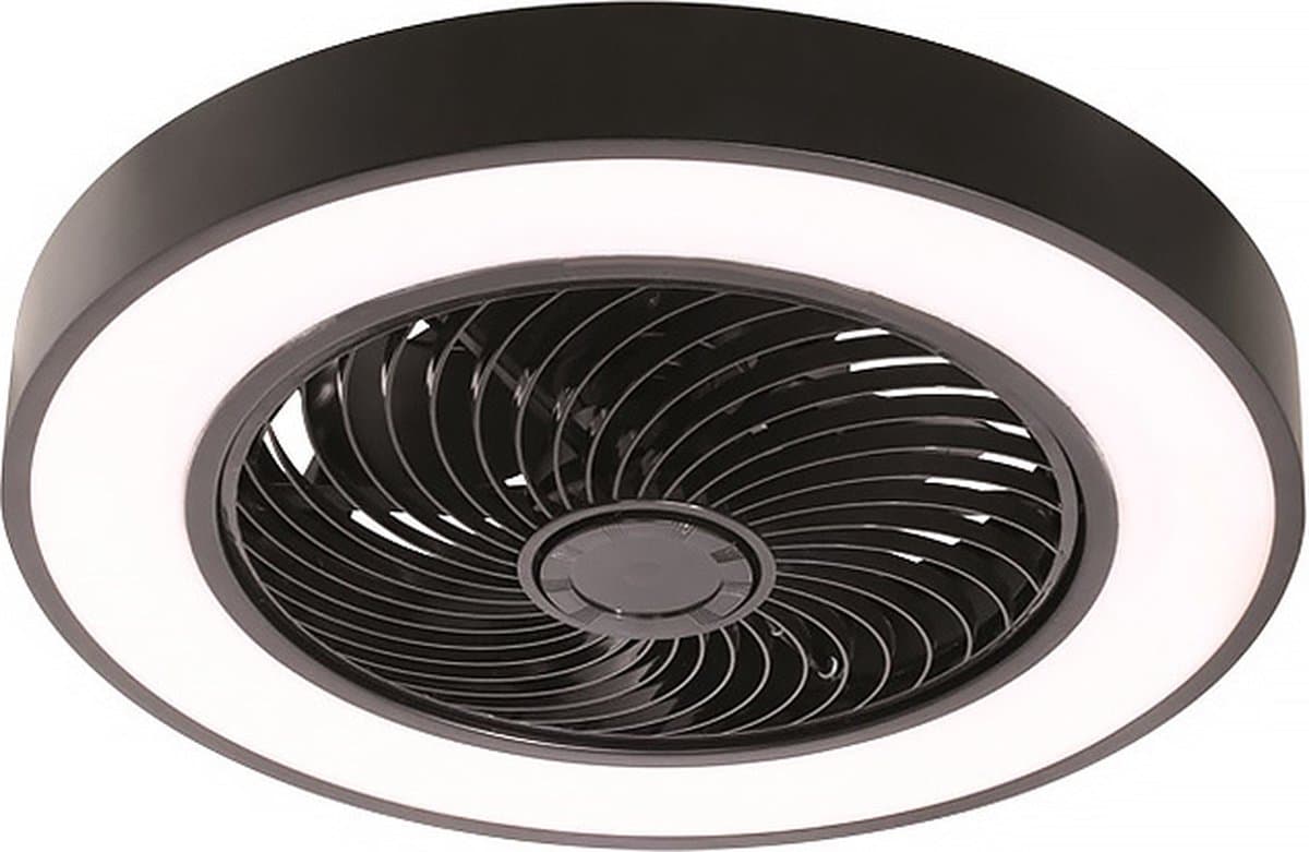 Freelight - Plafondventilator Fiato - Ø 50 cm – zwarte plafondventilator - metalen ventilator – top kwaliteit – incl. remote – speciaal voor lage plafonds – ventilator met LED verlichting - zwart — afbeelding 1