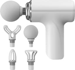 Mini massagepistool, diepweefselmassagepistool, elektrisch spier- en rugmassagepistool, klein draagbaar handmassageapparaat, nekmassageapparaat, pijnverlichting, wit. — thumbnail 1