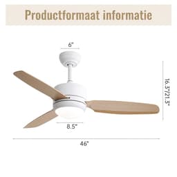 Plafondventilator Met Lamp - 3 ABS Bladen - Ø 46 inch - Dimbare lamp met 3 lichtstanden - 6 standen voor de windkracht - Met Afstandsbediening - LED's Light - Wit — thumbnail 3