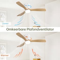 Plafondventilator Met Lamp - Stille ventilator - 3 ABS Bladen - Ø 52 inch - Dimbare lamp met 3 lichtstanden - 6 standen voor de windkracht - Met Afstandsbediening - LED's Light - Wit — thumbnail 3