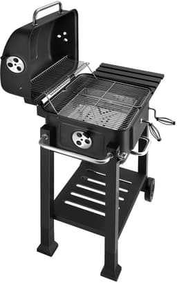tectake® Houtskool Grill met Thermometer - Smoker op Wielen met Deksel - Barbeque met Opklapbaar Zijrek met Haken - BBQ met in Hoogte Verstelbare Houtskoolbak - Mobiele Grillwagen - Met Aslade en Ventilatieschuiven - Rooster — thumbnail 2