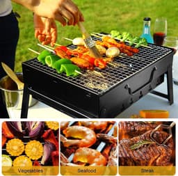 Daity 1 stuk - Houtskoolbarbecue – Draagbare tafelgrill, camping- & picknickgrill – Afneembare, inklapbare minigrill voor buiten, terras en camping (Groot) – Zwart — thumbnail 5