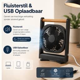 Tafelventilator en Bureauventilator 2-in-1 - Oplaadbare USB Mini Ventilator - Stille Luchtcirculator met 4 Snelheden - Compacte Desktop Cooler voor Studentenkamer, Slaapkamer, Kantoor en Thuiswerkplek — thumbnail 3