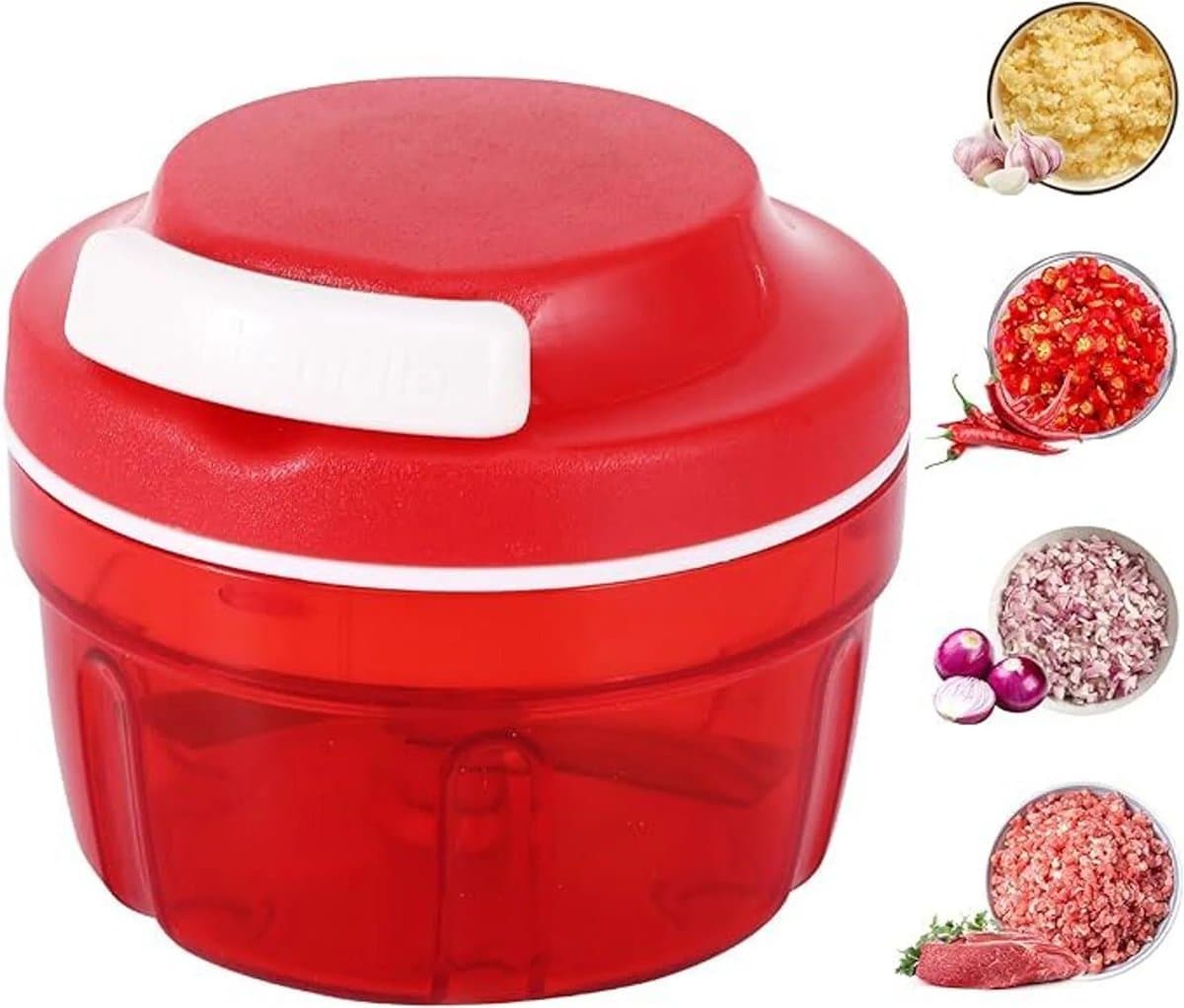 Groente- en uienhakker, handmatige keukenmachine van 300 ml, huishoudelijke hakmolen geschikt voor trekkoord, vleesmolen, keukenaccessoire, rood. — afbeelding 1