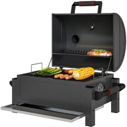 Premie Houtskool Barbecue - Smoker Barbecue - Houtskoolgrill - Grillwagen met Deksel, Warmhoudrek, Aslade, Thermometer - BBQ voor Kamperen, Buiten, Tuin - RVS - 67 x 53 x 55 cm - Zwart — thumbnail 3