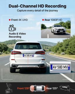 Dashcam voor auto - Dubbele voor- & achtercamera - Ultra HD 4K voor + 1080p achter - GPS - G-sensor - Parkeermodus - Loopopname - Geheugenkaart 64 GB - Zwart — thumbnail 4
