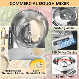 Deegmenger Spiraal - Deegkneder Elektrisch - Brood Gebak Pizza - Dubbele Rotatie - 5kg Capaciteit - Zilver — thumbnail 5