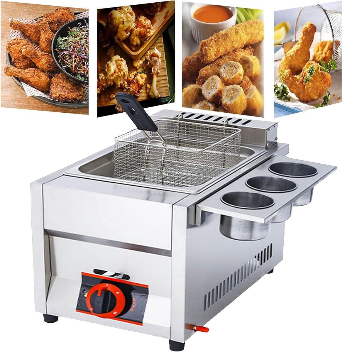 Gasfriteuse Roestvrijstaal - Professionele Fritteuse - Efficiënt Koken - Dubbele Tank - 11L Capaciteit - Zilver — afbeelding 1