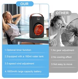 Namajunas - Ventilatoren - Tafelventilator - Stille ventilator met waterkoeling - Mini mobiele airco draagbaar - Luchtkoeler met water - aircooler - Oplaadbare ventilator met 5 snelheden en timer - Mistfunctie - Geurverspreider - Zwart — thumbnail 5