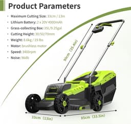 Elektrische Grasmaaier - Accu Grasmaaier - Gazon Onderhoud - Krachtige Borstelmotor - 33 cm Snijdbreedte - Groen Zwart — thumbnail 5