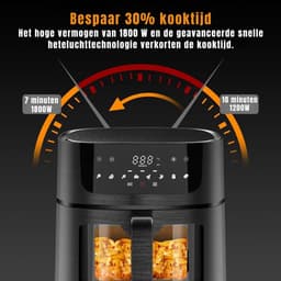 TIM® Airfryer XXL - Mini-oven - Heteluchtfriteuse - 9L - 8 Programma's - Zwart - 30cm x 36cm x 30cm — thumbnail 5
